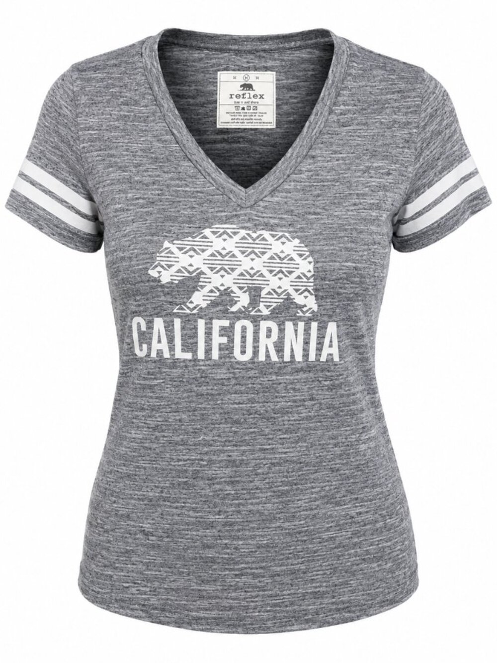 Reflex L XL California Bear Graphic V-Neck T-Shirt Travel Vacation Vibes Comfy